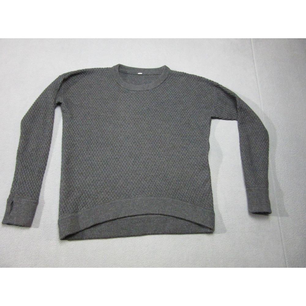 Lululemon Sweater Womens Medium Gray Textured Cable Knit Thumbhole Pullover